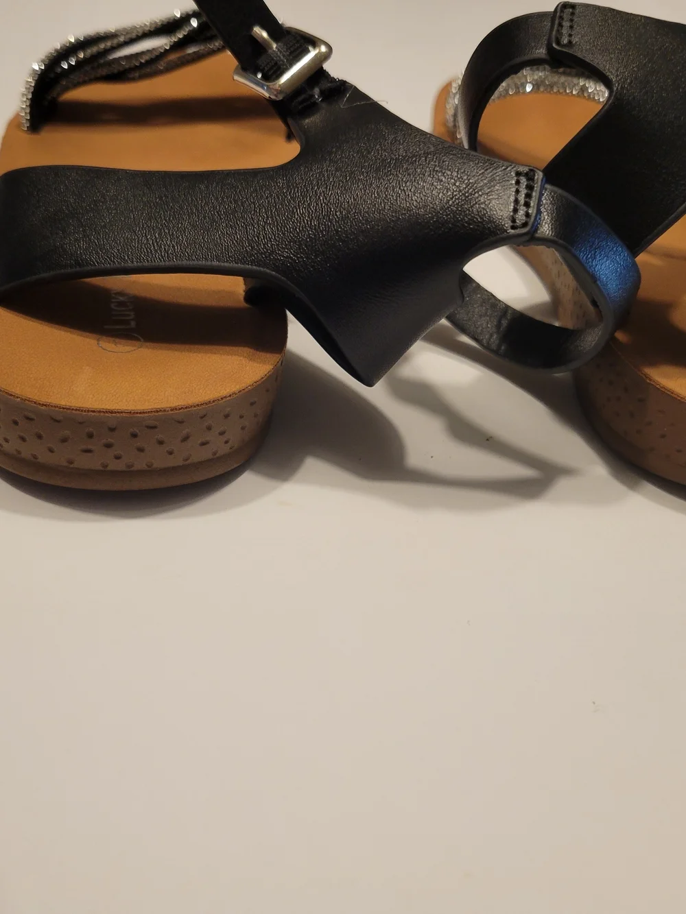 Crystal-Strap Ankle-Sandal in Black and Tan Girls Size 3